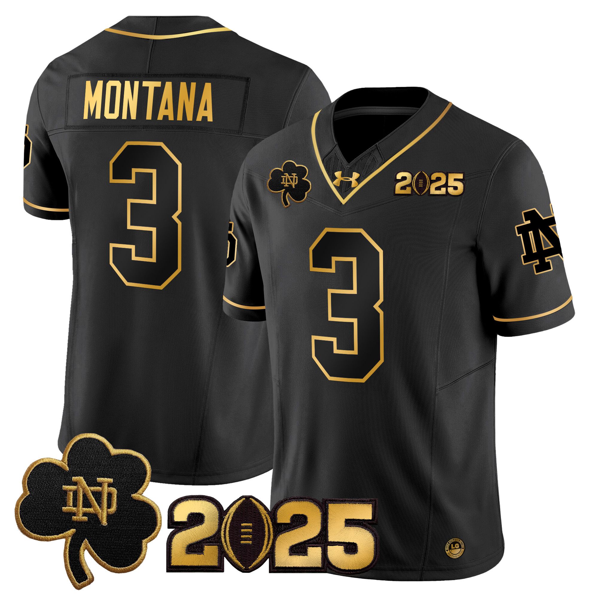 Men Notre Dame Fighting Irish 3 Montana Black 2025 CFP Final Patch Gold Vapor Limited NCAA Jersey style 1
